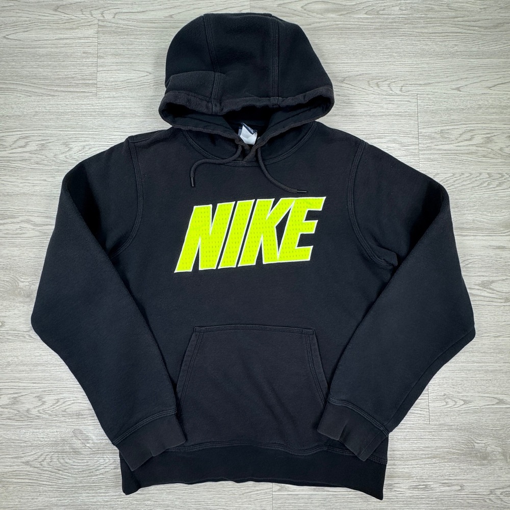 Nike Men's Hoodie Pullover Graphic Logo Black Neon Green Small Sweatshirt